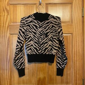 A.L.C. Lola Taupe & Black V-Neck Sweater with Zebra Print, XS (NWOT)